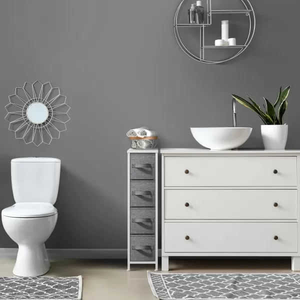 imageSorbus Narrow Dresser with 4 Drawers  Vertical Slim Storage Chest of Drawers with Steel Frame Wood Top ampamp Easy Pull Fabric Bins for Small Spaces Closets Bedroom Bathroom ampamp Laundry BeigeWhiteGray