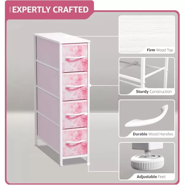 imageSorbus Narrow Dresser with 4 Drawers  Vertical Slim Storage Chest of Drawers with Steel Frame Wood Top ampamp Easy Pull Fabric Bins for Small Spaces Closets Bedroom Bathroom ampamp Laundry BeigeTiedye Pink