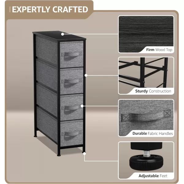 imageSorbus Narrow Dresser with 4 Drawers  Vertical Slim Storage Chest of Drawers with Steel Frame Wood Top ampamp Easy Pull Fabric Bins for Small Spaces Closets Bedroom Bathroom ampamp Laundry BeigeBlackCharcoal