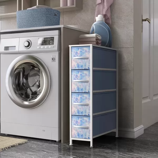 imageSorbus Narrow Dresser with 4 Drawers  Vertical Slim Storage Chest of Drawers with Steel Frame Wood Top ampamp Easy Pull Fabric Bins for Small Spaces Closets Bedroom Bathroom ampamp Laundry BeigePastel Tiedye