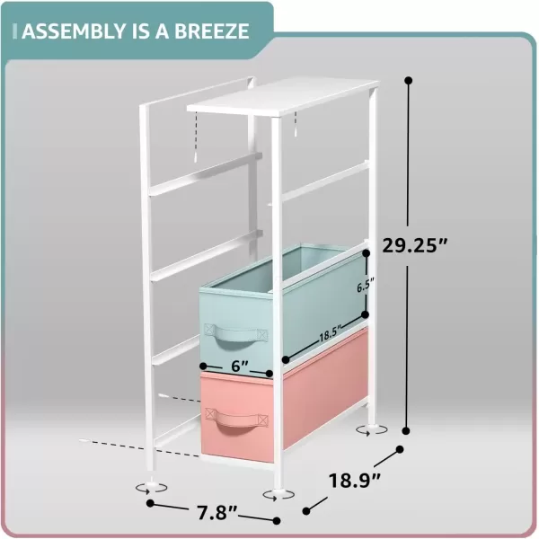 imageSorbus Narrow Dresser with 4 Drawers  Vertical Slim Storage Chest of Drawers with Steel Frame Wood Top ampamp Easy Pull Fabric Bins for Small Spaces Closets Bedroom Bathroom ampamp Laundry BeigePastel