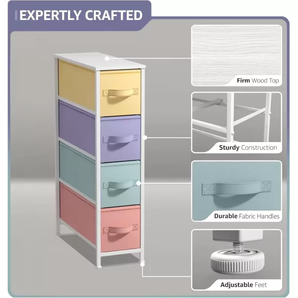 imageSorbus Narrow Dresser with 4 Drawers  Vertical Slim Storage Chest of Drawers with Steel Frame Wood Top ampamp Easy Pull Fabric Bins for Small Spaces Closets Bedroom Bathroom ampamp Laundry BeigePastel