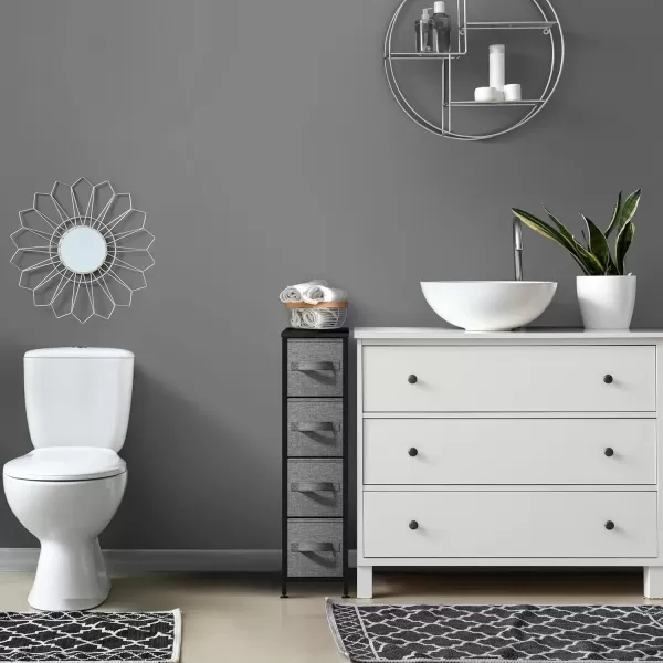 imageSorbus Narrow Dresser with 4 Drawers  Vertical Slim Storage Chest of Drawers with Steel Frame Wood Top ampamp Easy Pull Fabric Bins for Small Spaces Closets Bedroom Bathroom ampamp Laundry BeigeBlackCharcoal