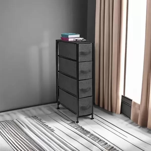 imageSorbus Narrow Dresser with 4 Drawers  Vertical Slim Storage Chest of Drawers with Steel Frame Wood Top ampamp Easy Pull Fabric Bins for Small Spaces Closets Bedroom Bathroom ampamp Laundry BeigeBlackCharcoal