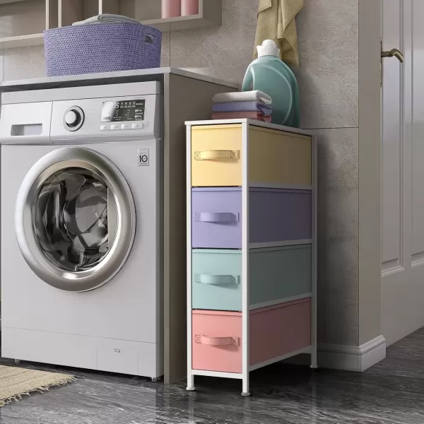 imageSorbus Narrow Dresser with 4 Drawers  Vertical Slim Storage Chest of Drawers with Steel Frame Wood Top ampamp Easy Pull Fabric Bins for Small Spaces Closets Bedroom Bathroom ampamp Laundry BeigePastel