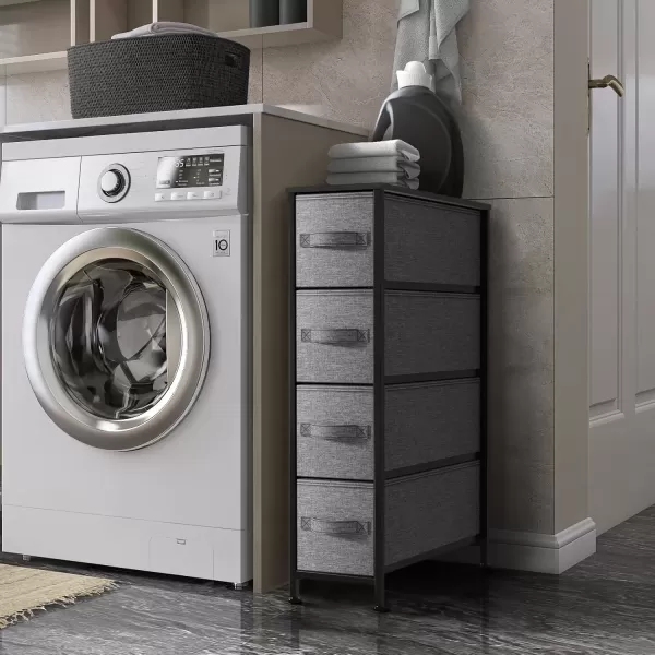 imageSorbus Narrow Dresser with 4 Drawers  Vertical Slim Storage Chest of Drawers with Steel Frame Wood Top ampamp Easy Pull Fabric Bins for Small Spaces Closets Bedroom Bathroom ampamp Laundry BeigeBlackCharcoal