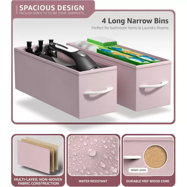 imageSorbus Narrow Dresser with 4 Drawers  Vertical Slim Storage Chest of Drawers with Steel Frame Wood Top ampamp Easy Pull Fabric Bins for Small Spaces Closets Bedroom Bathroom ampamp Laundry BeigePink