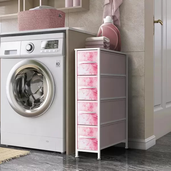 imageSorbus Narrow Dresser with 4 Drawers  Vertical Slim Storage Chest of Drawers with Steel Frame Wood Top ampamp Easy Pull Fabric Bins for Small Spaces Closets Bedroom Bathroom ampamp Laundry BeigeTiedye Pink