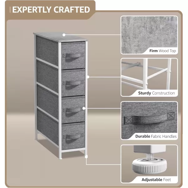 imageSorbus Narrow Dresser with 4 Drawers  Vertical Slim Storage Chest of Drawers with Steel Frame Wood Top ampamp Easy Pull Fabric Bins for Small Spaces Closets Bedroom Bathroom ampamp Laundry BeigeGrey