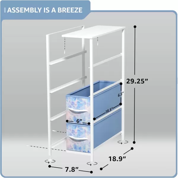 imageSorbus Narrow Dresser with 4 Drawers  Vertical Slim Storage Chest of Drawers with Steel Frame Wood Top ampamp Easy Pull Fabric Bins for Small Spaces Closets Bedroom Bathroom ampamp Laundry BeigePastel Tiedye