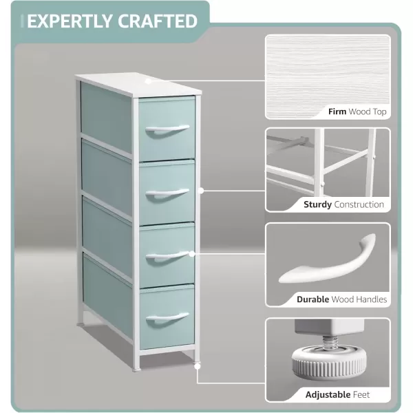 imageSorbus Narrow Dresser with 4 Drawers  Vertical Slim Storage Chest of Drawers with Steel Frame Wood Top ampamp Easy Pull Fabric Bins for Small Spaces Closets Bedroom Bathroom ampamp Laundry BeigePastel Aqua