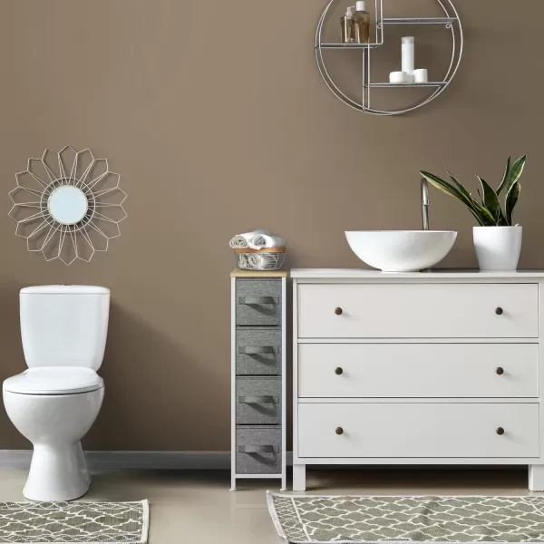imageSorbus Narrow Dresser with 4 Drawers  Vertical Slim Storage Chest of Drawers with Steel Frame Wood Top ampamp Easy Pull Fabric Bins for Small Spaces Closets Bedroom Bathroom ampamp Laundry BeigeBeige
