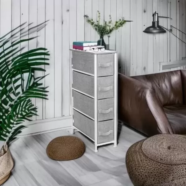 imageSorbus Narrow Dresser with 4 Drawers  Vertical Slim Storage Chest of Drawers with Steel Frame Wood Top ampamp Easy Pull Fabric Bins for Small Spaces Closets Bedroom Bathroom ampamp Laundry BeigeWhiteGray