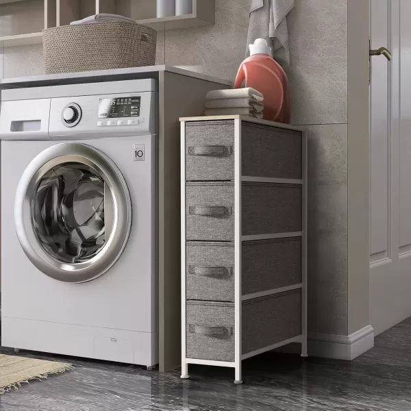 imageSorbus Narrow Dresser with 4 Drawers  Vertical Slim Storage Chest of Drawers with Steel Frame Wood Top ampamp Easy Pull Fabric Bins for Small Spaces Closets Bedroom Bathroom ampamp Laundry BeigeBeige