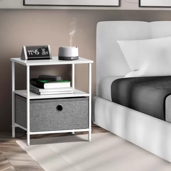 imageSorbus Nightstand 2Drawer Shelf Storage  Bedside Furniture ampamp End Table Chest Dresser with Steel Frame Wood Top ampamp Easy Pull Fabric Bins for Home Bedroom Closets Bathroom Office ampamp College DormWhiteGray