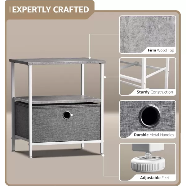 imageSorbus Nightstand 2Drawer Shelf Storage  Bedside Furniture ampamp End Table Chest Dresser with Steel Frame Wood Top ampamp Easy Pull Fabric Bins for Home Bedroom Closets Bathroom Office ampamp College DormGrey