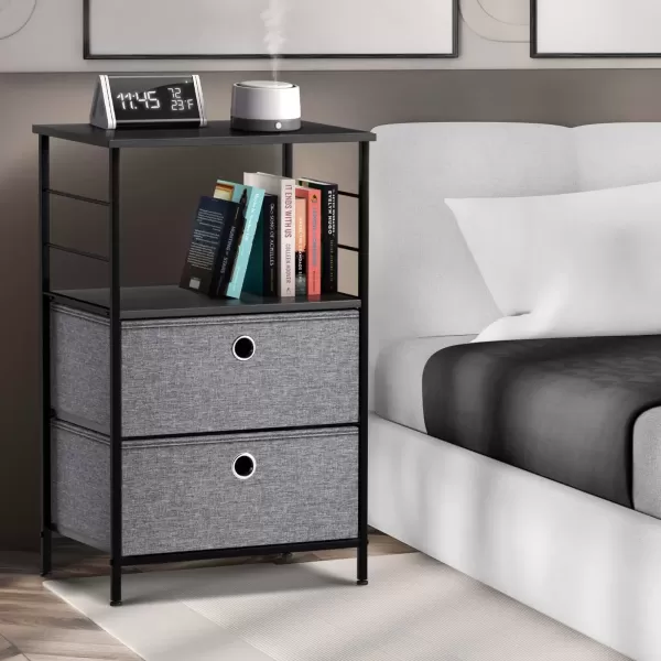 imageSorbus Nightstand 2Drawer Shelf Storage  Bedside Furniture ampamp End Table Chest Dresser with Steel Frame Wood Top ampamp Easy Pull Fabric Bins for Home Bedroom Closets Bathroom Office ampamp College DormBlackCharcoal