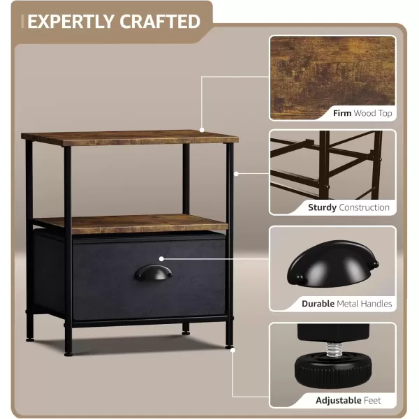 imageSorbus Nightstand 2Drawer Shelf Storage  Bedside Furniture ampamp End Table Chest Dresser with Steel Frame Wood Top ampamp Easy Pull Fabric Bins for Home Bedroom Closets Bathroom Office ampamp College DormRustic Wood