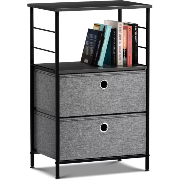 imageSorbus Nightstand 2Drawer Shelf Storage  Bedside Furniture ampamp End Table Chest Dresser with Steel Frame Wood Top ampamp Easy Pull Fabric Bins for Home Bedroom Closets Bathroom Office ampamp College DormBlackCharcoal