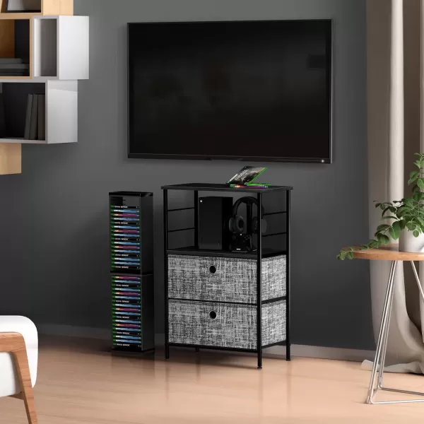 imageSorbus Nightstand 2Drawer Shelf Storage  Bedside Furniture ampamp End Table Chest Dresser with Steel Frame Wood Top ampamp Easy Pull Fabric Bins for Home Bedroom Closets Bathroom Office ampamp College DormGrayBlack