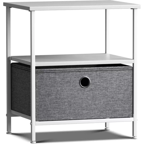 imageSorbus Nightstand 2Drawer Shelf Storage  Bedside Furniture ampamp End Table Chest Dresser with Steel Frame Wood Top ampamp Easy Pull Fabric Bins for Home Bedroom Closets Bathroom Office ampamp College DormWhiteGray