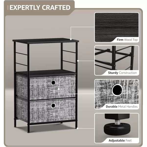 imageSorbus Nightstand 2Drawer Shelf Storage  Bedside Furniture ampamp End Table Chest Dresser with Steel Frame Wood Top ampamp Easy Pull Fabric Bins for Home Bedroom Closets Bathroom Office ampamp College DormGrayBlack