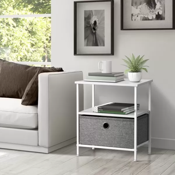 imageSorbus Nightstand 2Drawer Shelf Storage  Bedside Furniture ampamp End Table Chest Dresser with Steel Frame Wood Top ampamp Easy Pull Fabric Bins for Home Bedroom Closets Bathroom Office ampamp College DormWhiteGray
