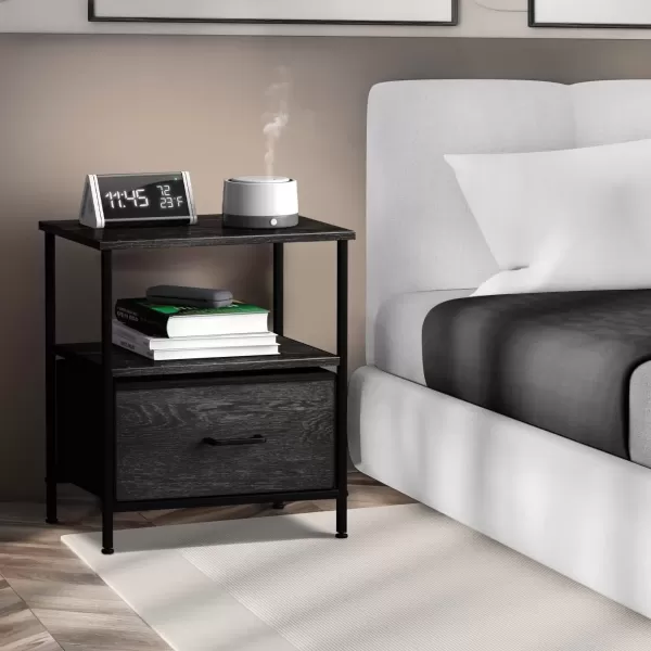 imageSorbus Nightstand 2Drawer Shelf Storage  Bedside Furniture ampamp End Table Chest Dresser with Steel Frame Wood Top ampamp Easy Pull Fabric Bins for Home Bedroom Closets Bathroom Office ampamp College DormGray Wood