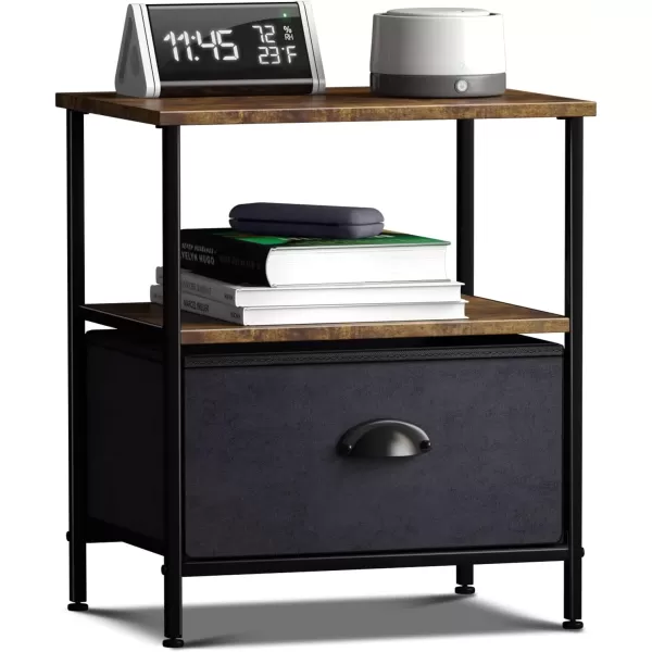 imageSorbus Nightstand 2Drawer Shelf Storage  Bedside Furniture ampamp End Table Chest Dresser with Steel Frame Wood Top ampamp Easy Pull Fabric Bins for Home Bedroom Closets Bathroom Office ampamp College DormRustic Wood