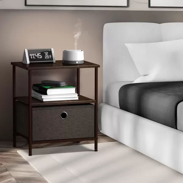 imageSorbus Nightstand 2Drawer Shelf Storage  Bedside Furniture ampamp End Table Chest Dresser with Steel Frame Wood Top ampamp Easy Pull Fabric Bins for Home Bedroom Closets Bathroom Office ampamp College DormBrown
