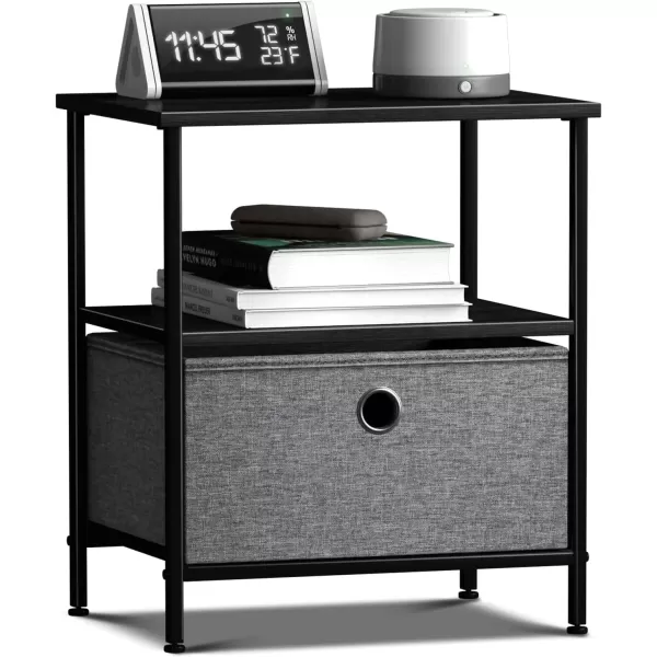 imageSorbus Nightstand 2Drawer Shelf Storage  Bedside Furniture ampamp End Table Chest Dresser with Steel Frame Wood Top ampamp Easy Pull Fabric Bins for Home Bedroom Closets Bathroom Office ampamp College DormBlackCharcoal