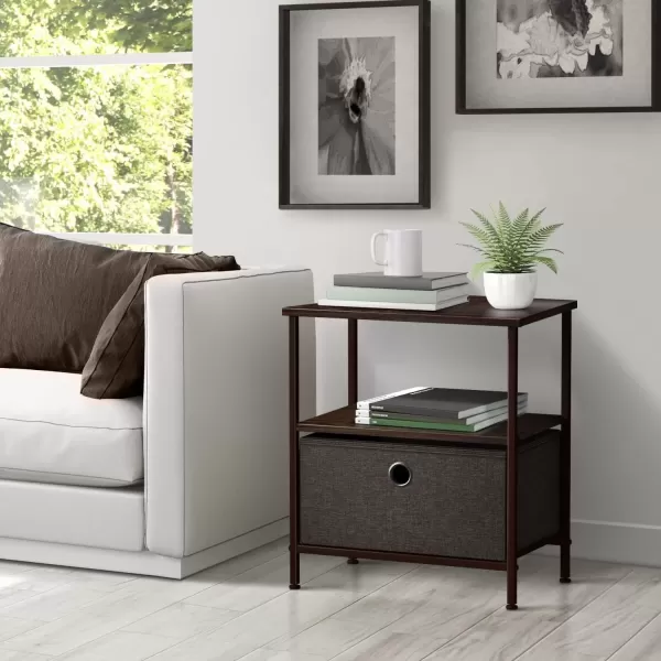 imageSorbus Nightstand 2Drawer Shelf Storage  Bedside Furniture ampamp End Table Chest Dresser with Steel Frame Wood Top ampamp Easy Pull Fabric Bins for Home Bedroom Closets Bathroom Office ampamp College DormBrown
