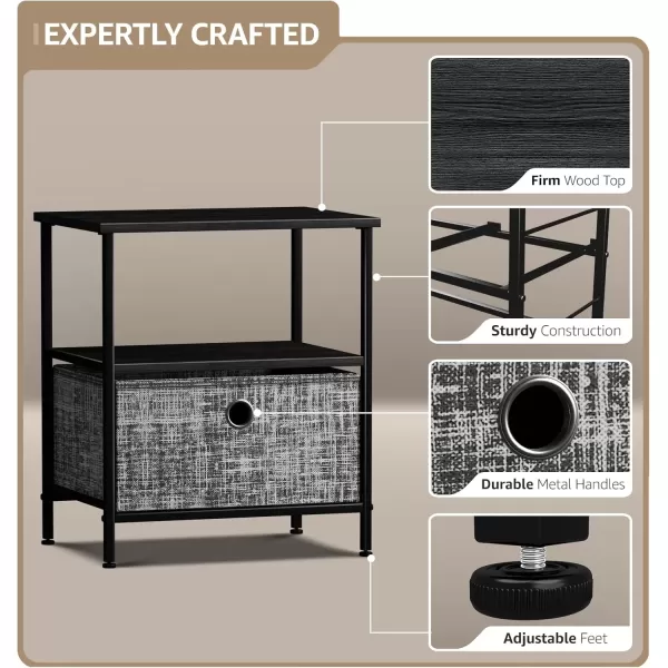 imageSorbus Nightstand 2Drawer Shelf Storage  Bedside Furniture ampamp End Table Chest Dresser with Steel Frame Wood Top ampamp Easy Pull Fabric Bins for Home Bedroom Closets Bathroom Office ampamp College DormGrayBlack