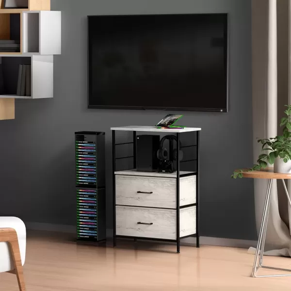 imageSorbus Nightstand 2Drawer Shelf Storage  Bedside Furniture ampamp End Table Chest Dresser with Steel Frame Wood Top ampamp Easy Pull Fabric Bins for Home Bedroom Closets Bathroom Office ampamp College DormGreige