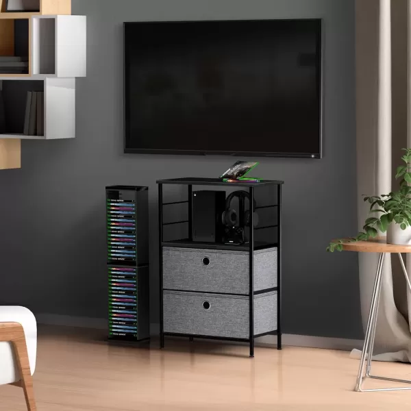 imageSorbus Nightstand 2Drawer Shelf Storage  Bedside Furniture ampamp End Table Chest Dresser with Steel Frame Wood Top ampamp Easy Pull Fabric Bins for Home Bedroom Closets Bathroom Office ampamp College DormBlackCharcoal