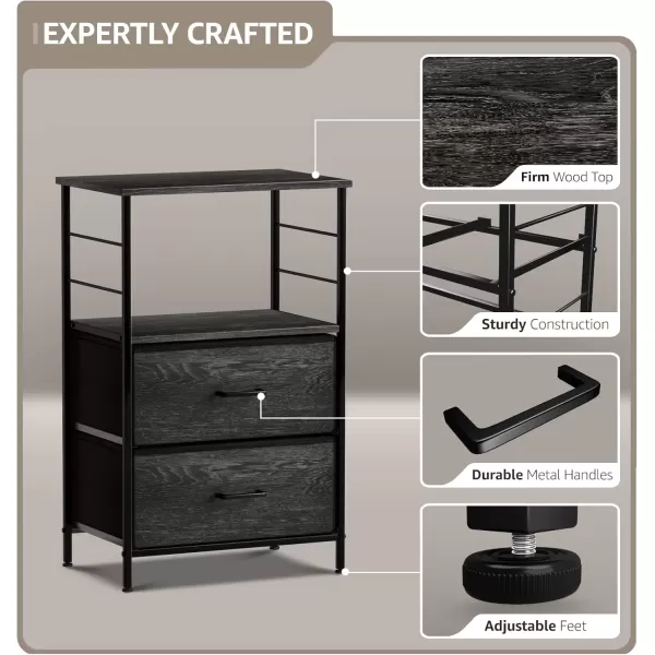 imageSorbus Nightstand 2Drawer Shelf Storage  Bedside Furniture ampamp End Table Chest Dresser with Steel Frame Wood Top ampamp Easy Pull Fabric Bins for Home Bedroom Closets Bathroom Office ampamp College DormGray Wood