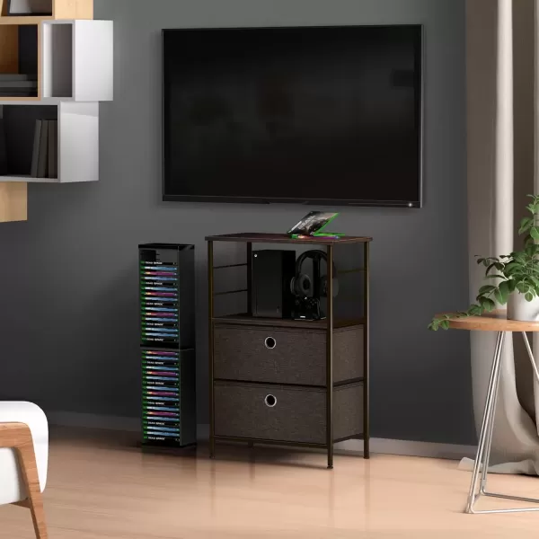 imageSorbus Nightstand 2Drawer Shelf Storage  Bedside Furniture ampamp End Table Chest Dresser with Steel Frame Wood Top ampamp Easy Pull Fabric Bins for Home Bedroom Closets Bathroom Office ampamp College DormBrown