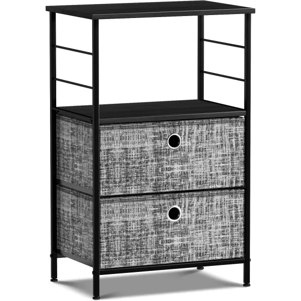 imageSorbus Nightstand 2Drawer Shelf Storage  Bedside Furniture ampamp End Table Chest Dresser with Steel Frame Wood Top ampamp Easy Pull Fabric Bins for Home Bedroom Closets Bathroom Office ampamp College DormGrayBlack
