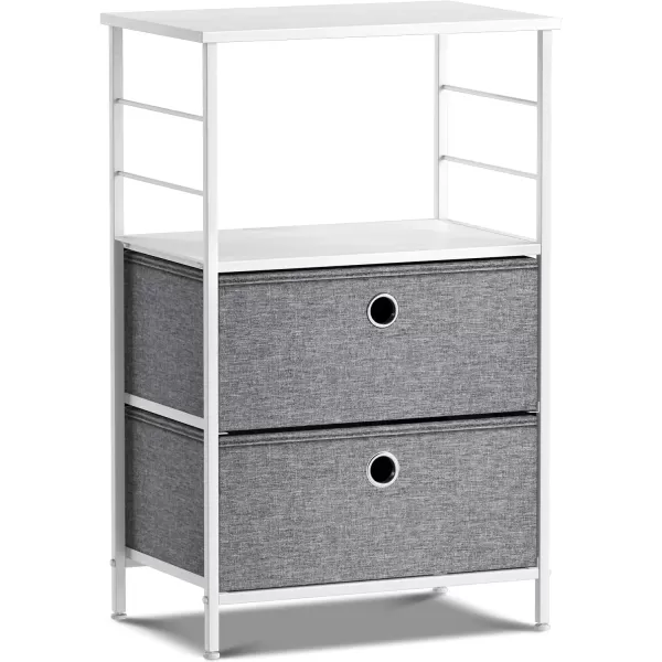 imageSorbus Nightstand 2Drawer Shelf Storage  Bedside Furniture ampamp End Table Chest Dresser with Steel Frame Wood Top ampamp Easy Pull Fabric Bins for Home Bedroom Closets Bathroom Office ampamp College DormWhiteGray