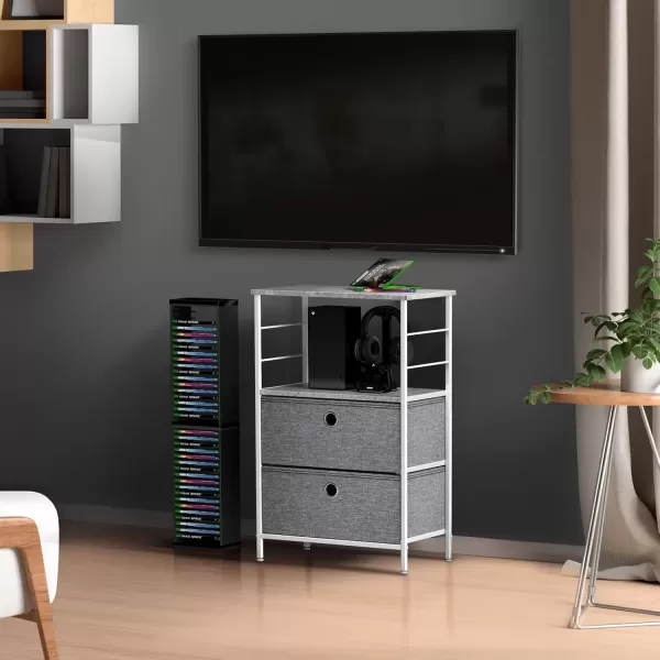 imageSorbus Nightstand 2Drawer Shelf Storage  Bedside Furniture ampamp End Table Chest Dresser with Steel Frame Wood Top ampamp Easy Pull Fabric Bins for Home Bedroom Closets Bathroom Office ampamp College DormGrey