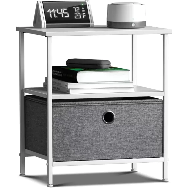 imageSorbus Nightstand 2Drawer Shelf Storage  Bedside Furniture ampamp End Table Chest Dresser with Steel Frame Wood Top ampamp Easy Pull Fabric Bins for Home Bedroom Closets Bathroom Office ampamp College DormWhiteGray