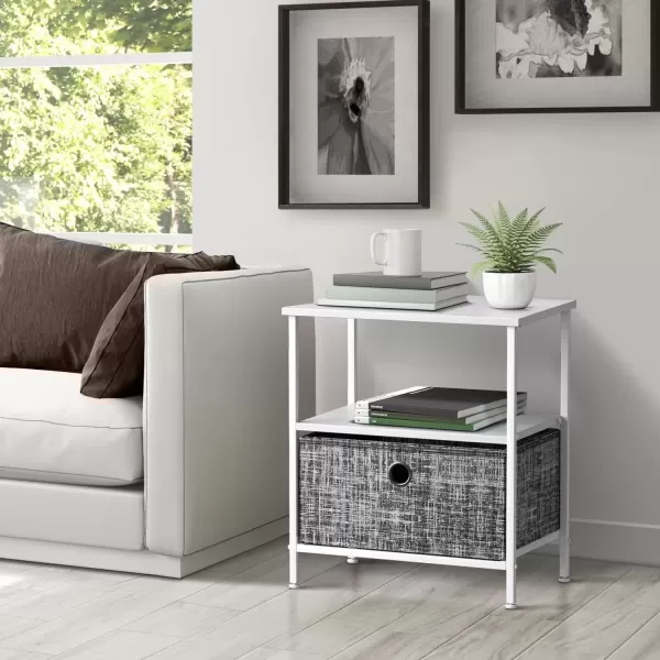 imageSorbus Nightstand 2Drawer Shelf Storage  Bedside Furniture ampamp End Table Chest Dresser with Steel Frame Wood Top ampamp Easy Pull Fabric Bins for Home Bedroom Closets Bathroom Office ampamp College DormGrayWhite