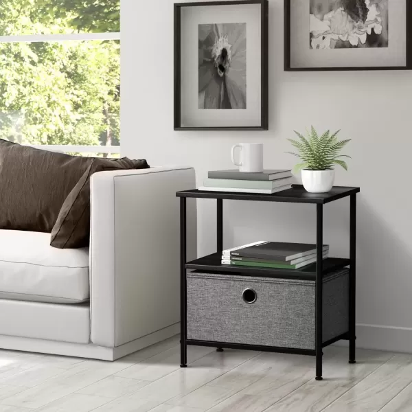 imageSorbus Nightstand 2Drawer Shelf Storage  Bedside Furniture ampamp End Table Chest Dresser with Steel Frame Wood Top ampamp Easy Pull Fabric Bins for Home Bedroom Closets Bathroom Office ampamp College DormBlackCharcoal