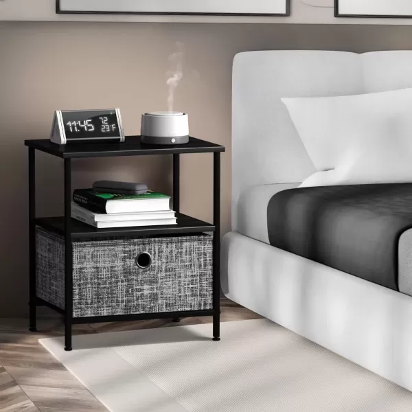 imageSorbus Nightstand 2Drawer Shelf Storage  Bedside Furniture ampamp End Table Chest Dresser with Steel Frame Wood Top ampamp Easy Pull Fabric Bins for Home Bedroom Closets Bathroom Office ampamp College DormGrayBlack