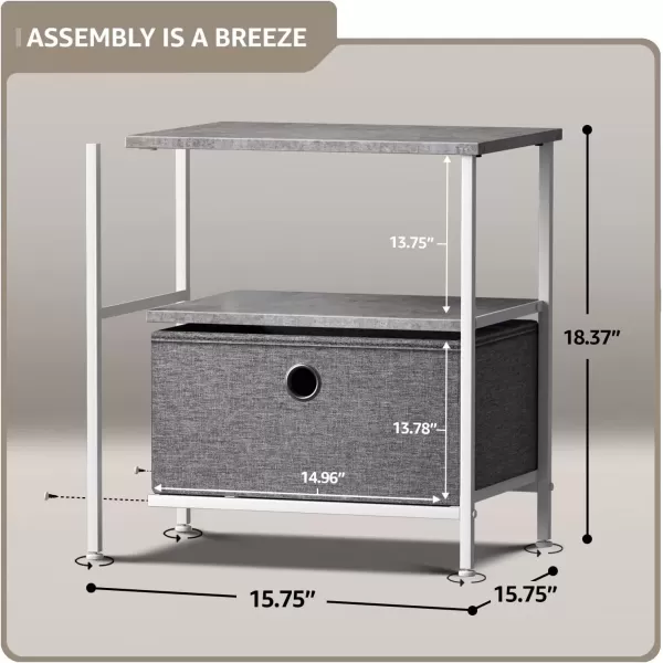 imageSorbus Nightstand 2Drawer Shelf Storage  Bedside Furniture ampamp End Table Chest Dresser with Steel Frame Wood Top ampamp Easy Pull Fabric Bins for Home Bedroom Closets Bathroom Office ampamp College DormGrey