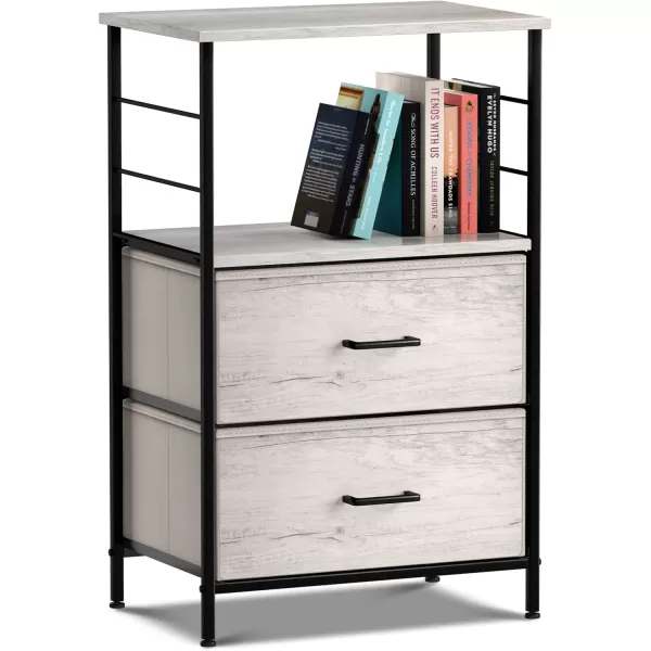imageSorbus Nightstand 2Drawer Shelf Storage  Bedside Furniture ampamp End Table Chest Dresser with Steel Frame Wood Top ampamp Easy Pull Fabric Bins for Home Bedroom Closets Bathroom Office ampamp College DormGreige