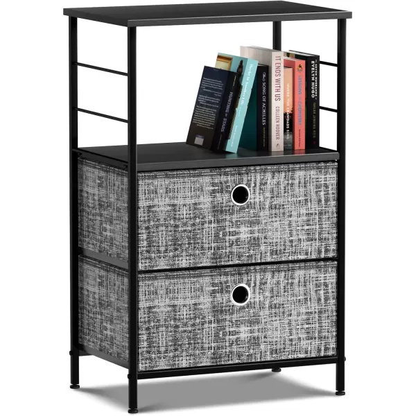 imageSorbus Nightstand 2Drawer Shelf Storage  Bedside Furniture ampamp End Table Chest Dresser with Steel Frame Wood Top ampamp Easy Pull Fabric Bins for Home Bedroom Closets Bathroom Office ampamp College DormGrayBlack