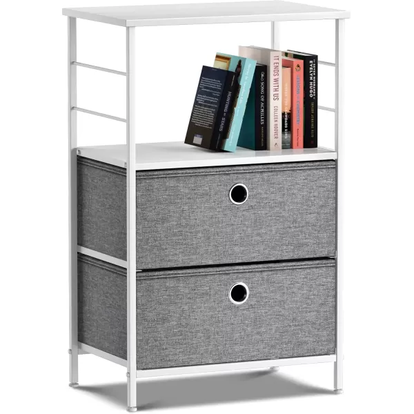 imageSorbus Nightstand 2Drawer Shelf Storage  Bedside Furniture ampamp End Table Chest Dresser with Steel Frame Wood Top ampamp Easy Pull Fabric Bins for Home Bedroom Closets Bathroom Office ampamp College DormWhiteGray