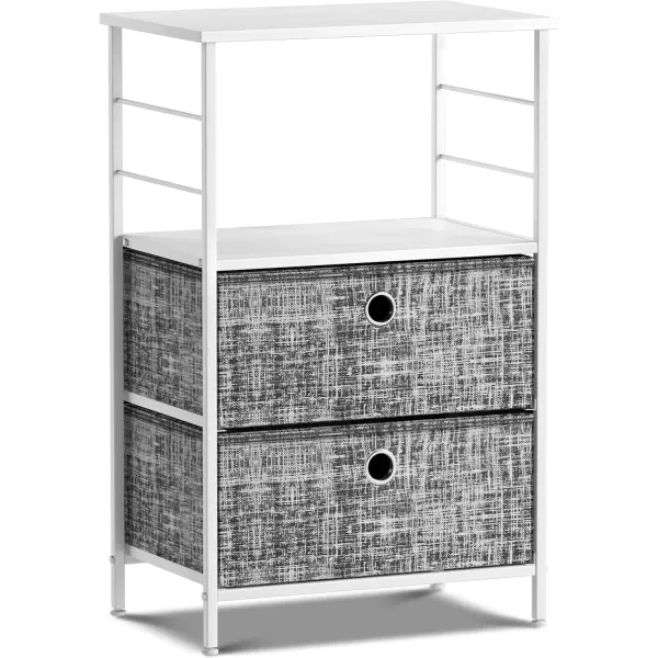 imageSorbus Nightstand 2Drawer Shelf Storage  Bedside Furniture ampamp End Table Chest Dresser with Steel Frame Wood Top ampamp Easy Pull Fabric Bins for Home Bedroom Closets Bathroom Office ampamp College DormGrayWhite