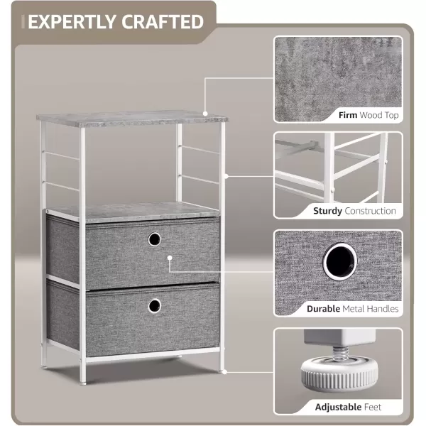 imageSorbus Nightstand 2Drawer Shelf Storage  Bedside Furniture ampamp End Table Chest Dresser with Steel Frame Wood Top ampamp Easy Pull Fabric Bins for Home Bedroom Closets Bathroom Office ampamp College DormGrey